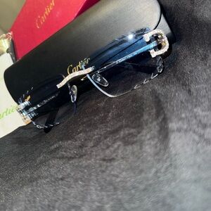 Cartier C-Decor Diamond Cut Blue Lens Sunglasses
